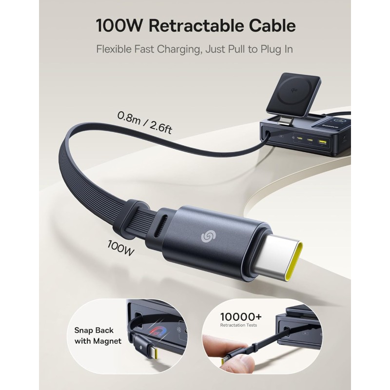 Baseus NOMOS - 5in1 Desktop 140W Wired & Wireless Charger Qi2 3xUSBC+1A with LED Display UK Plug