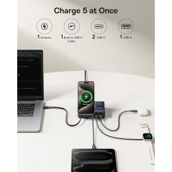 Baseus NOMOS - 5in1 Desktop 140W Wired & Wireless Charger Qi2 3xUSBC+1A with LED Display UK Plug
