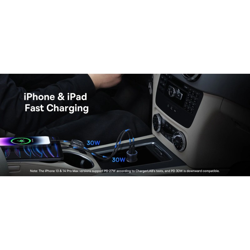 Baseus Golden Contactor Max Car Charger - C+C 60W Dark Gray — Buy in Cyprus with Fast Delivery