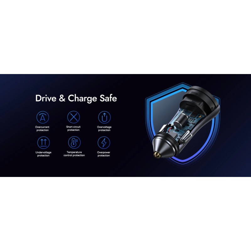 Baseus Golden Contactor Max Car Charger - C+C 60W Dark Gray — Buy in Cyprus with Fast Delivery