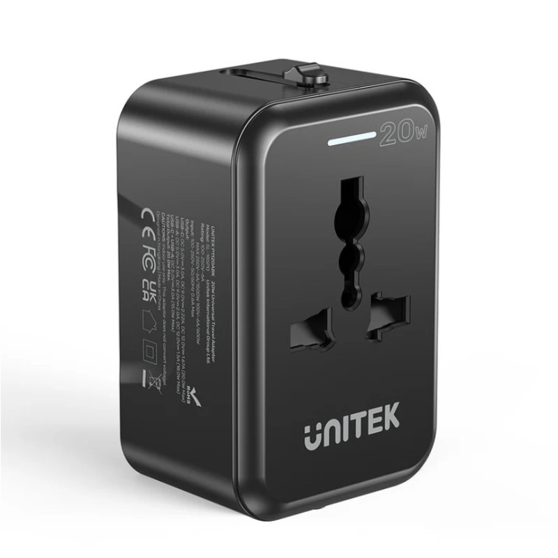 Unitek Universal Travel Charger - P1120A - 20W USBC+USBA Black — Buy in Cyprus with Fast Delivery