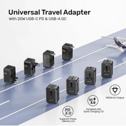 Unitek Universal Travel Charger - P1120A - 20W USBC+USBA Black — Buy in Cyprus with Fast Delivery