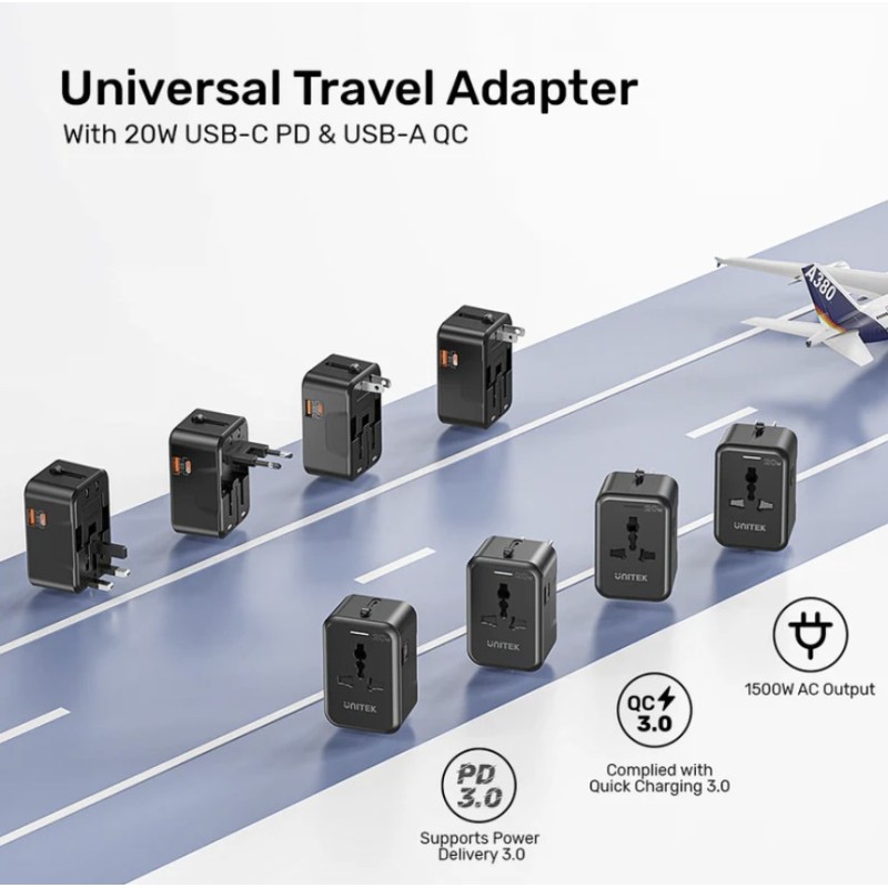 Unitek Universal Travel Charger - P1120A - 20W USBC+USBA Black — Buy in Cyprus with Fast Delivery