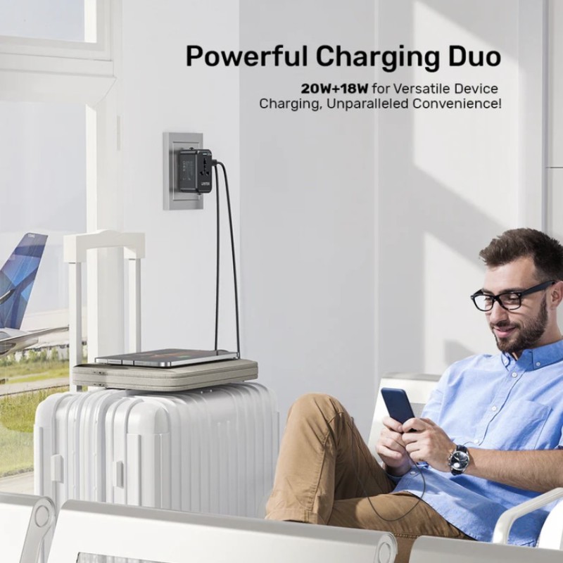 Unitek Universal Travel Charger - P1120A - 20W USBC+USBA Black — Buy in Cyprus with Fast Delivery