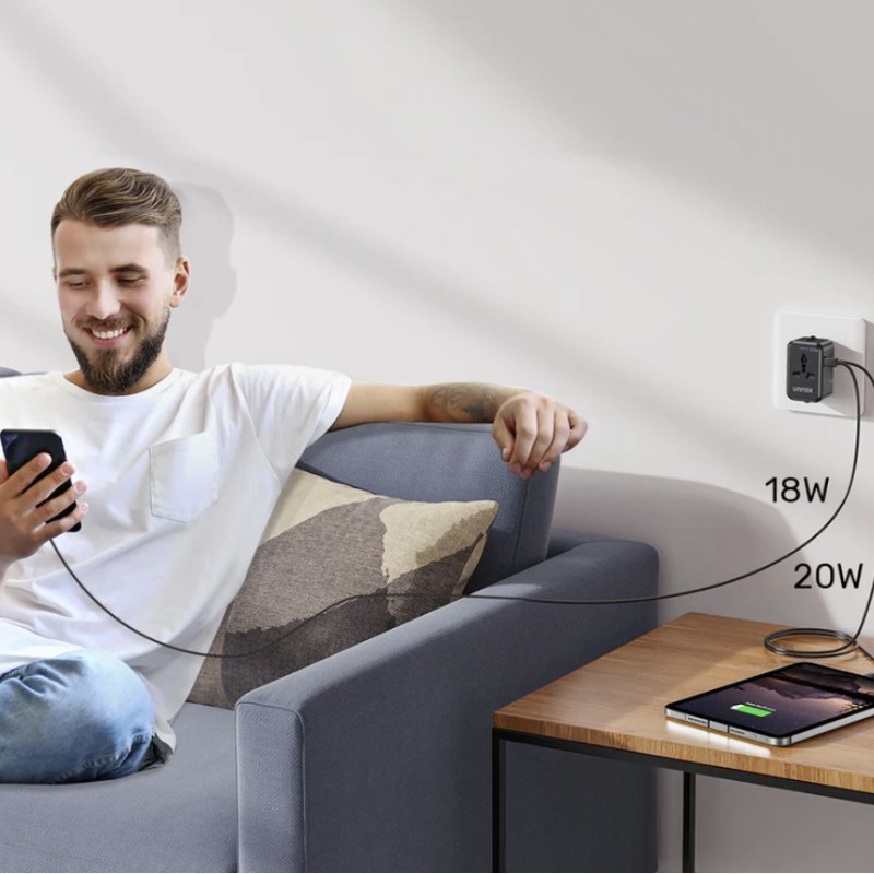 Unitek Universal Travel Charger - P1120A - 20W USBC+USBA Black — Buy in Cyprus with Fast Delivery