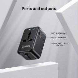 Unitek Universal Travel Charger - P1120A - 20W USBC+USBA Black — Buy in Cyprus with Fast Delivery