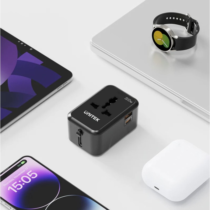 Unitek Universal Travel Charger - P1120A - 20W USBC+USBA Black — Buy in Cyprus with Fast Delivery