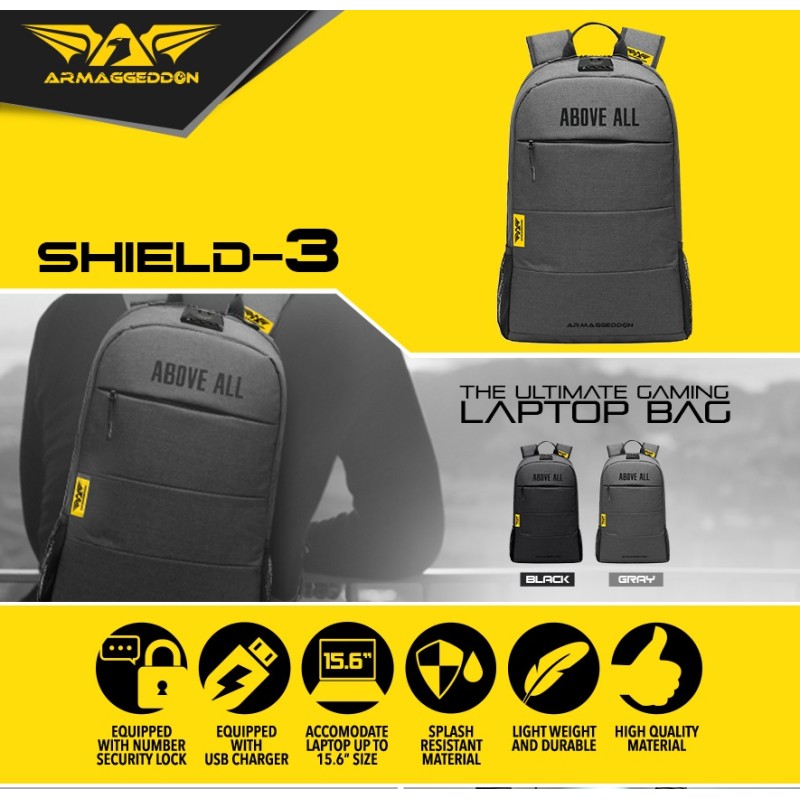 Armaggeddon Anti-Theft Gaming Bag - SHIELD 3 - Black — Buy in Cyprus with Fast Delivery