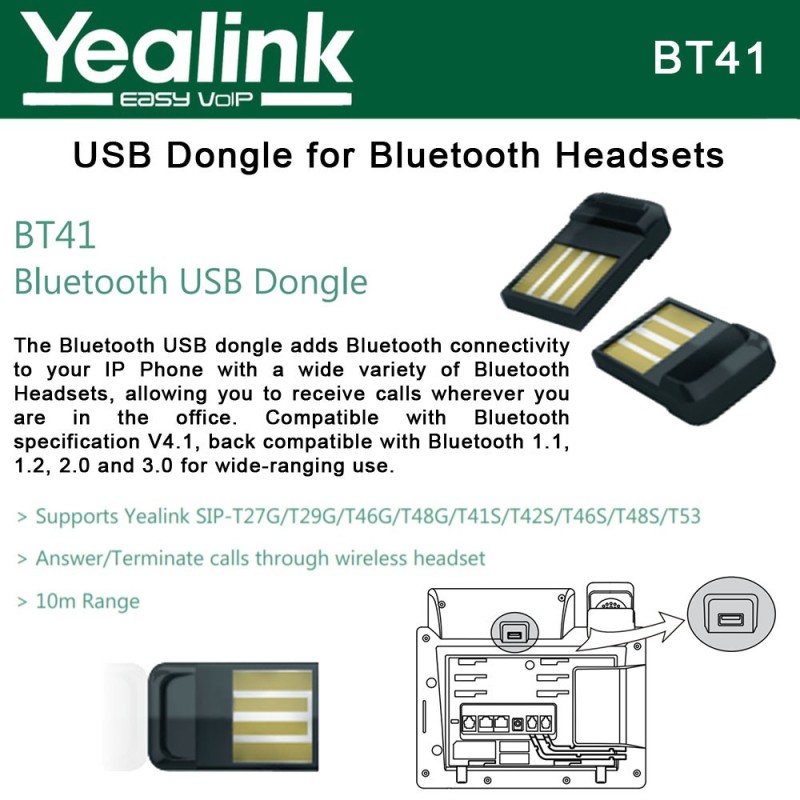 Yealink IP Phone Bluetooth USB Dongle - BT41 - v4.1 for T4S T53 IP Phones — Buy in Cyprus with Fast Delivery