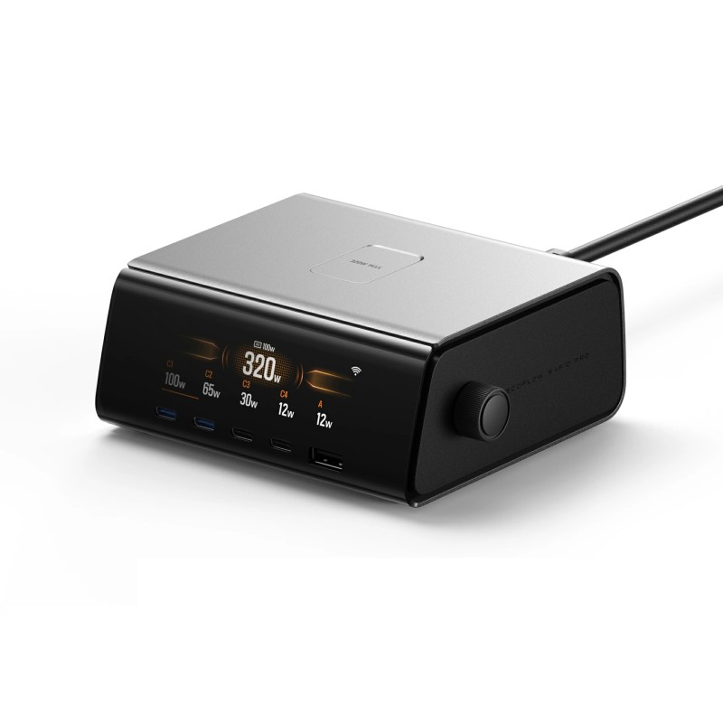 EcoFlow RAPID Pro Desktop Charger 320W - Can Charge 6 devices at once including RAPID Pro Powerbanks in 20mins - LCD ...