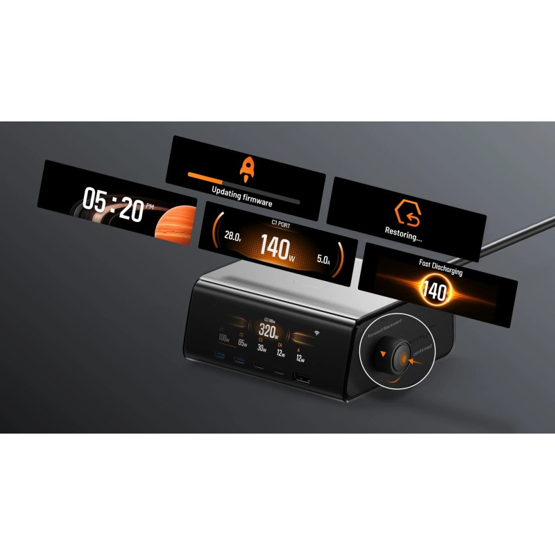 EcoFlow RAPID Pro Desktop Charger 320W - Can Charge 6 devices at once including RAPID Pro Powerbanks in 20mins - LCD ...