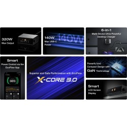 EcoFlow RAPID Pro Desktop Charger 320W - Can Charge 6 devices at once including RAPID Pro Powerbanks in 20mins - LCD ...