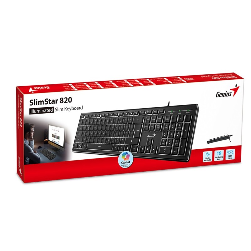 Genius Keyboard - SlimStar 820 - Wired Illuminated AI Keyboard English — Buy in Cyprus with Fast Delivery