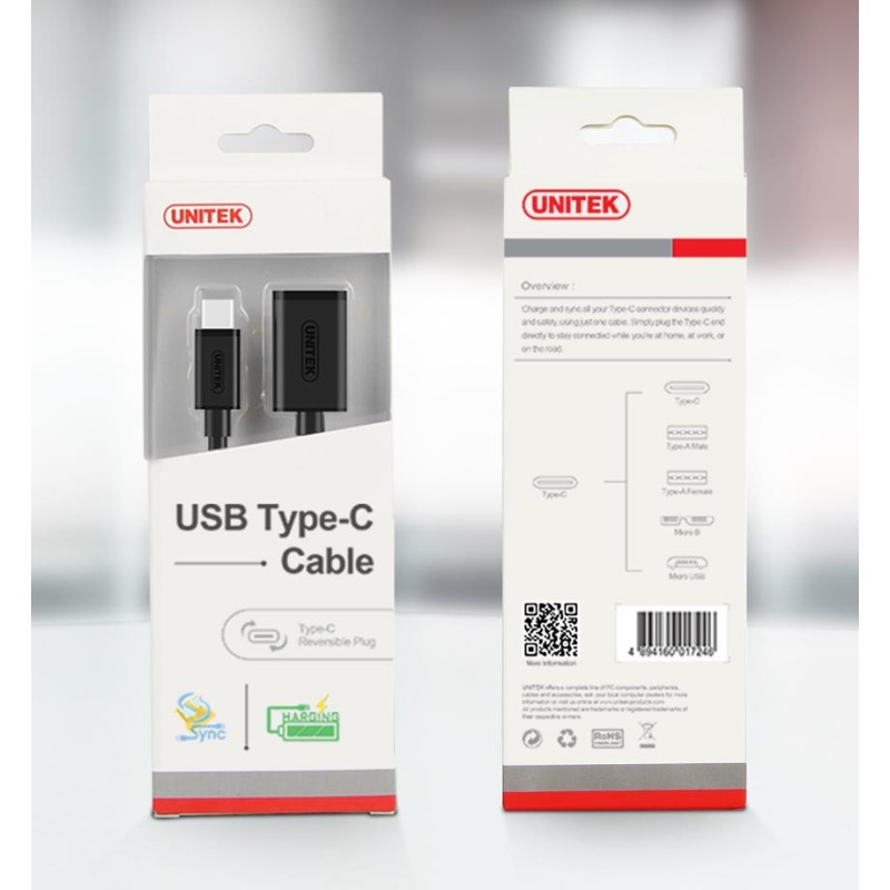 Unitek USB3.1 USB-C Male to USB-A Female Extension Cable - Y-C476BK - 20cm — Buy in Cyprus with Fast Delivery