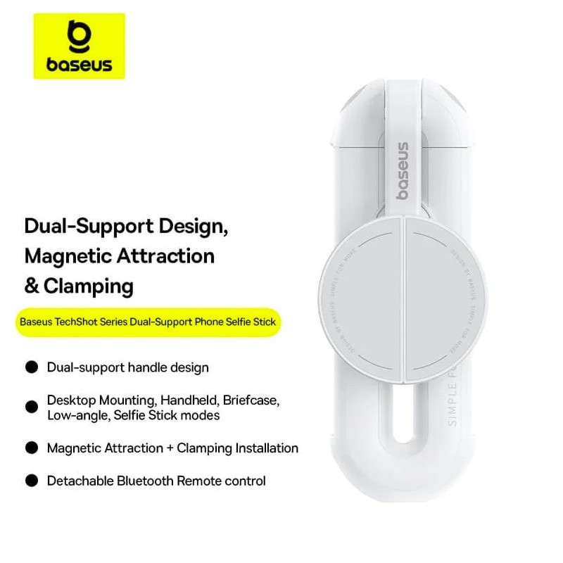 Baseus TechShot Series Aluminium Selfie Stick - Extendable up to 61cm - White — Buy in Cyprus with Fast Delivery