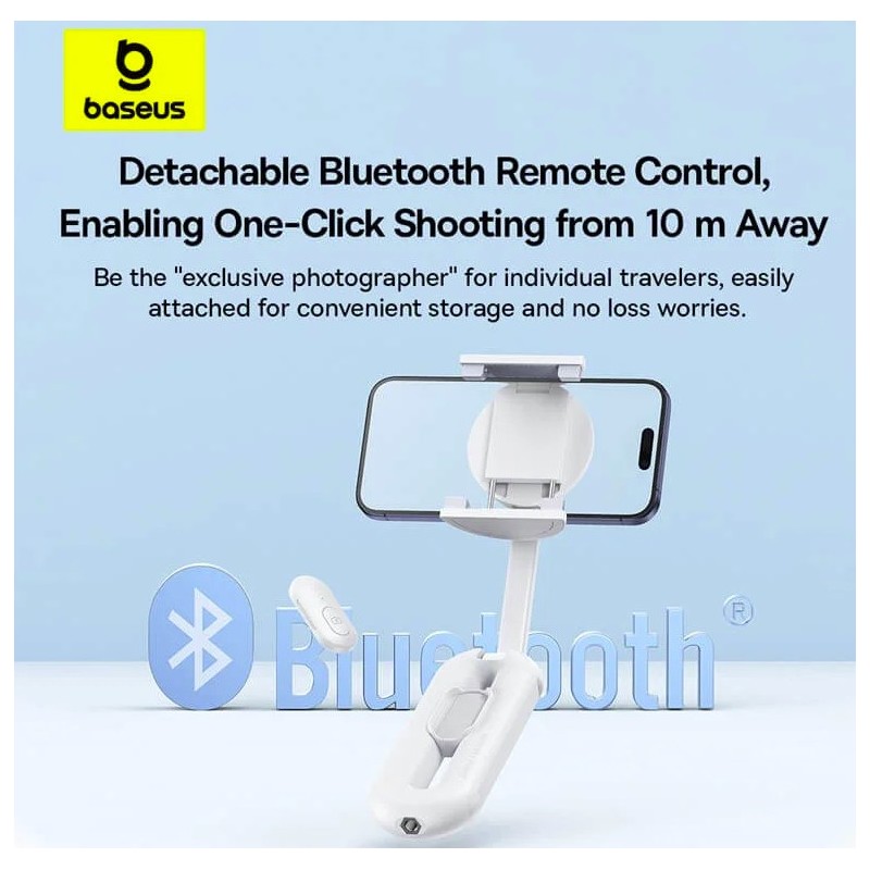 Baseus TechShot Series Aluminium Selfie Stick - Extendable up to 61cm - White — Buy in Cyprus with Fast Delivery