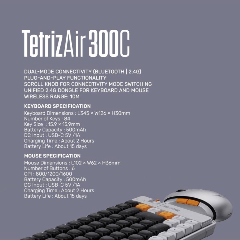 Alcatroz Keyboard & Mouse 2.4G+BT Combo 84K Tetriz Air - 300C - Winter White — Buy in Cyprus with Fast Delivery