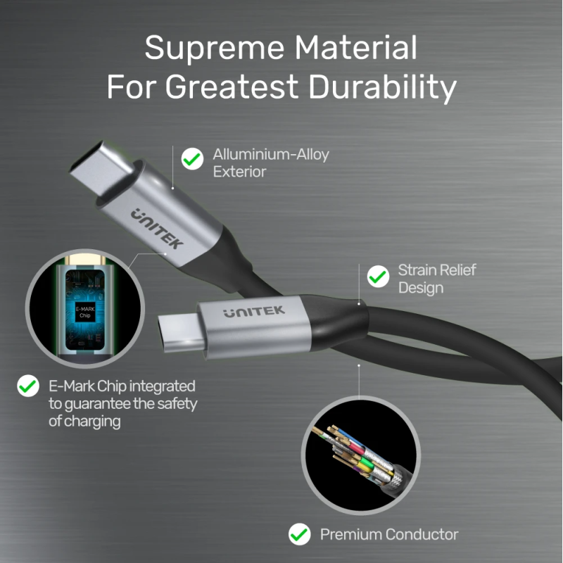 Unitek USB-C Cable - C14091ABK - PD100W 4K 60Hz 2.0m — Buy in Cyprus with Fast Delivery