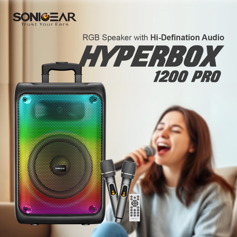 SonicGear Portable Karaoke Speaker - HYPERBOX 1200 Pro - 12'' 110W TWS BT USB 2x Mics — Buy in Cyprus with Fast Delivery