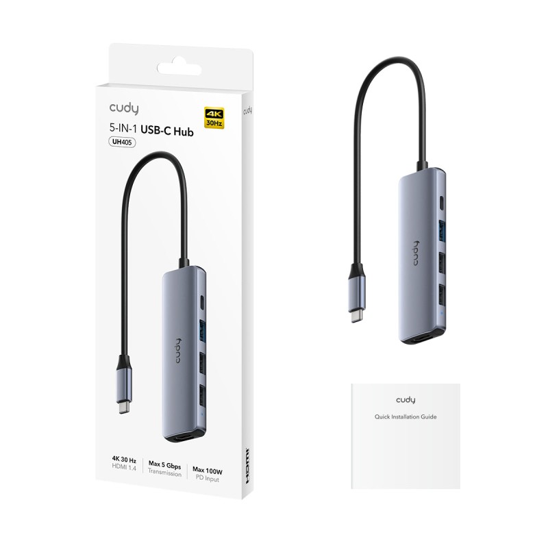 Cudy Hub USB-C - UH405 - 1xHDMI 4K30Hz PD100W 3xUSB-A — Buy in Cyprus with Fast Delivery