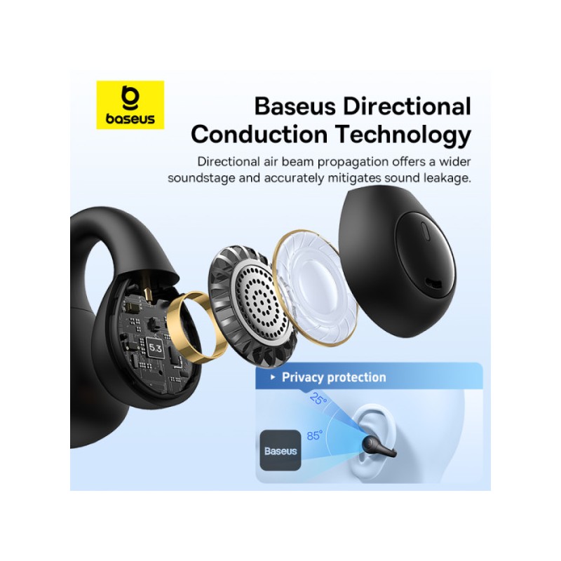 Baseus Headphones Open Ear - AirGo 1 Ring - Black — Buy in Cyprus with Fast Delivery