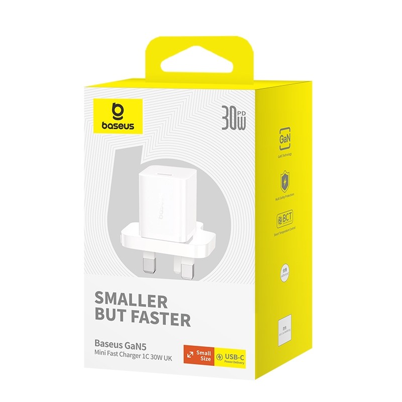 Baseus Charger Wall - GaN5 - 30W USB-C UK MINI White — Buy in Cyprus with Fast Delivery