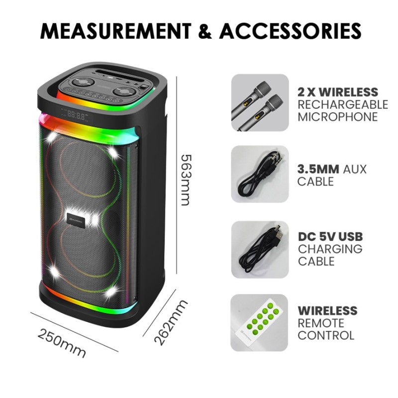 SonicGear Portable Karaoke Speaker - BBX1300 - 2 x 6.5'' BT USB RGB 2x Mics Audiobox — Buy in Cyprus with Fast Delivery