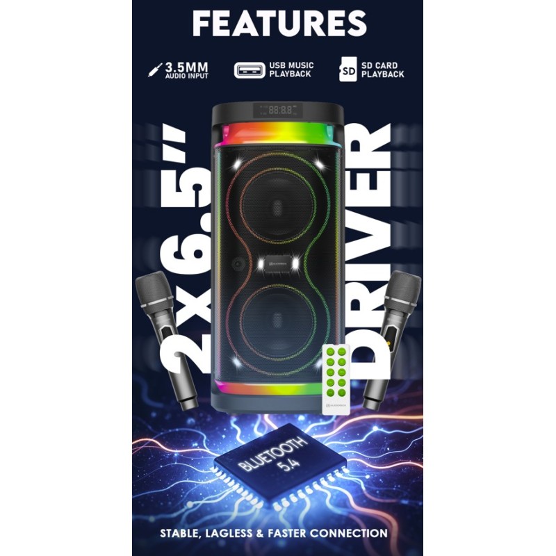 SonicGear Portable Karaoke Speaker - BBX1300 - 2 x 6.5'' BT USB RGB 2x Mics Audiobox — Buy in Cyprus with Fast Delivery