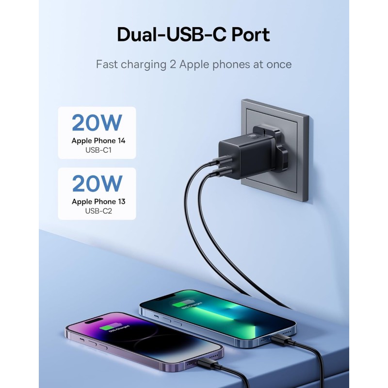 Baseus Charger - GaN5 - Wall 40W USB-Cx2 UK MINI Black — Buy in Cyprus with Fast Delivery