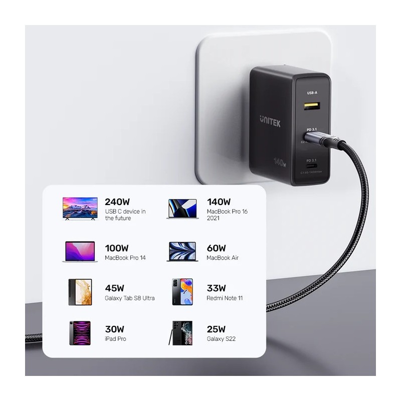 Unitek MC USB-C Cable - C14110GY-2M - PD240W USB3.1 E-Marker 2.0m — Buy in Cyprus with Fast Delivery