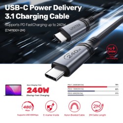 Unitek MC USB-C Cable - C14110GY-2M - PD240W USB3.1 E-Marker 2.0m — Buy in Cyprus with Fast Delivery