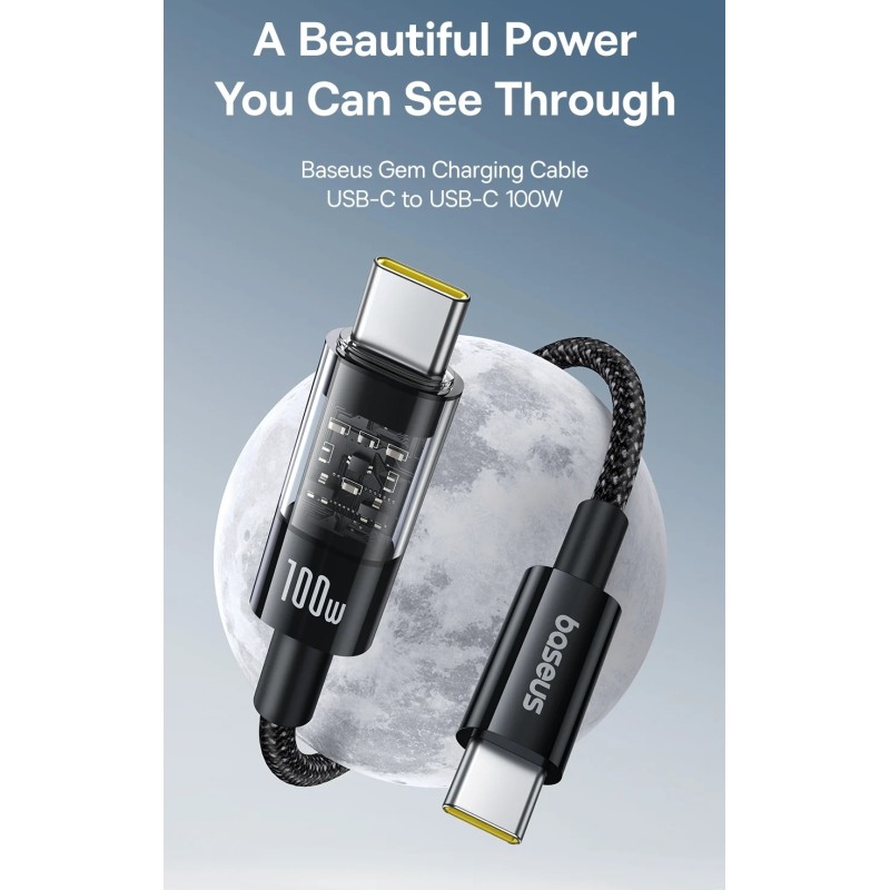 Baseus Cable USB-C to USB-C Gem Series 100W 1.0m Black - USB-C to USB-C, 100W, 1.0m, Black — Buy in Cyprus with Fast Delivery