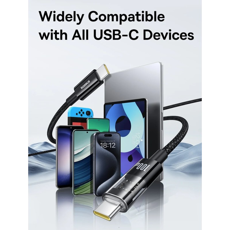 Baseus Cable USB-C to USB-C Gem Series 100W 1.0m Black - USB-C to USB-C, 100W, 1.0m, Black — Buy in Cyprus with Fast Delivery