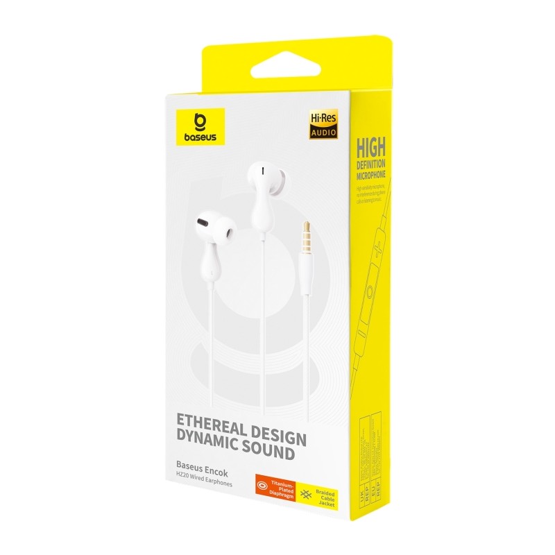 Baseus Headphones - HZ20 - In Ear Wired 3.5mm HiRes White — Buy in Cyprus with Fast Delivery
