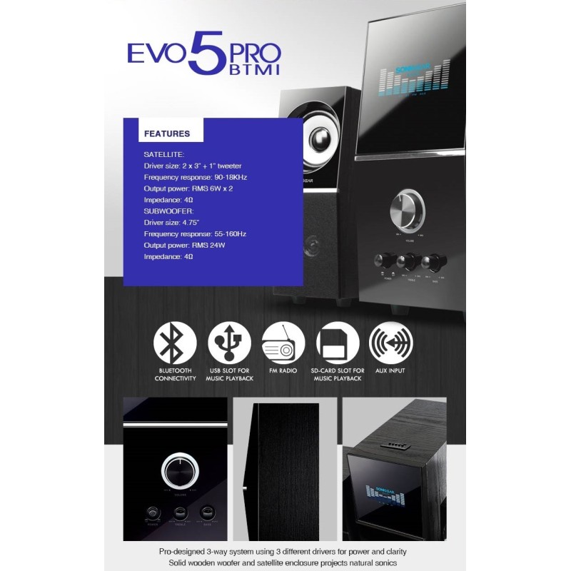 SonicGear EVO5 Pro - BTMI 2.1 - BT Speakers 72W — Buy in Cyprus with Fast Delivery