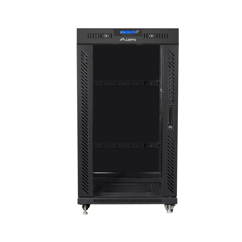 Lanberg Free Standing Cabinet 19'' with Glass Door 22U 60cm Ventilation Panel with LCD, 2 Fans & Thermostat Black (no...