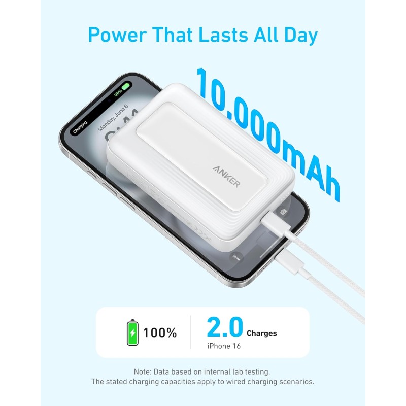 Anker Mobile Powerbank 10000 MagGo Zolo Wireless with 30W USB-C Black - 10000 mAh, Wireless, 30W USB-C