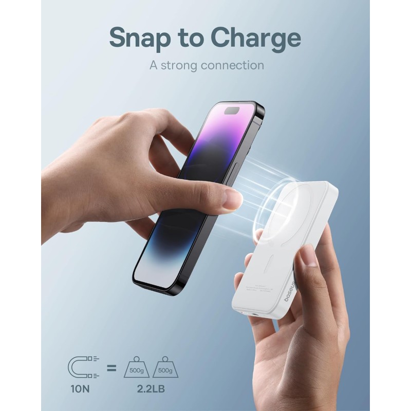Baseus Powerbank - 20W 5000mAh Magnetic Wireless White — Buy in Cyprus with Fast Delivery