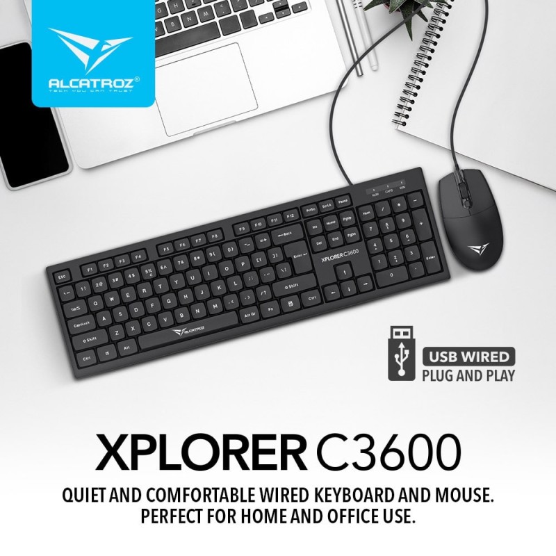 Alcatroz Keyboard & Mouse Wired Combo XPLORER - C3600 - Silent Black — Buy in Cyprus with Fast Delivery