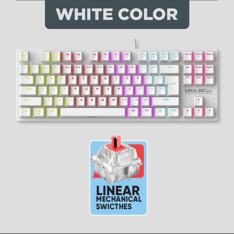 Armaggeddon Mechanical Gaming Keyboard - MKA-2C NEO - White Mechanical Gaming Keyboard 87 Linear (Red) Keys