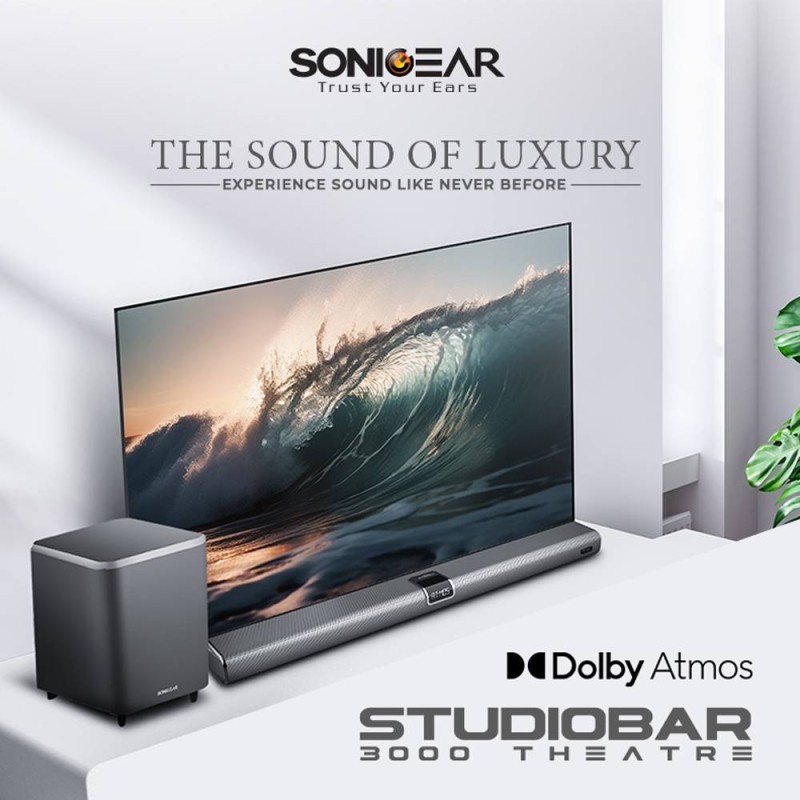 SonicGear Soundbar - STUDIOBAR 3000 - Dolby Atmos 700W 5.1.2 Soundbar Incl 2xUHF Wireless Microphones 3xHDMI,BT,USB