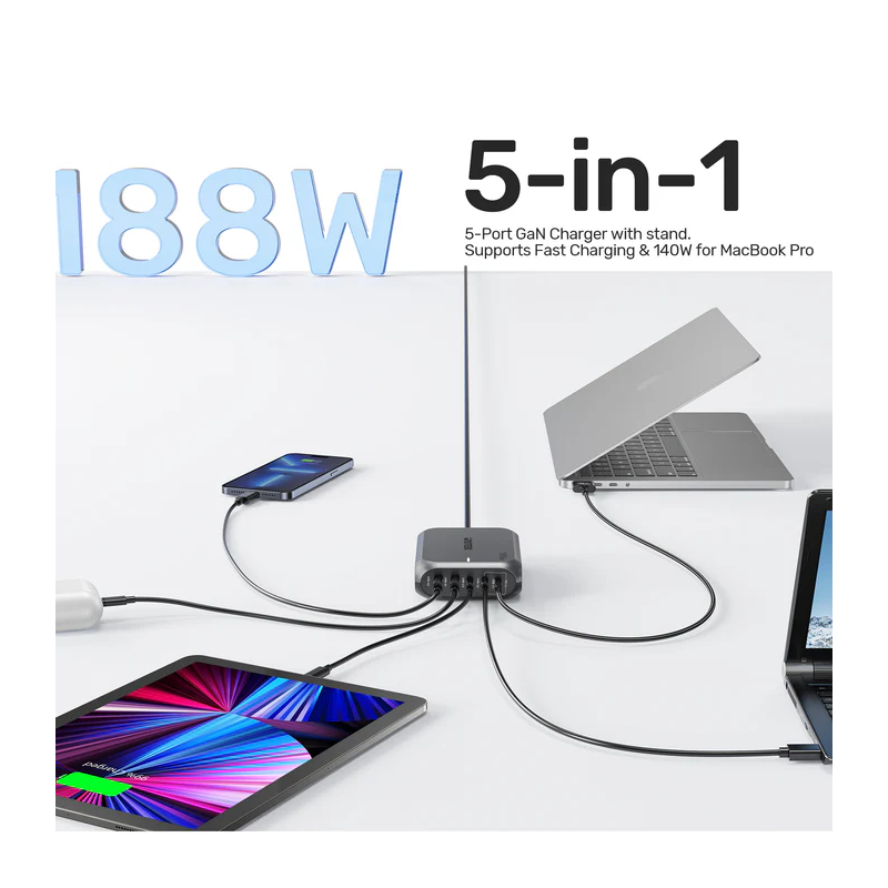 Unitek Charge Desktop 188W 5-Port PD3.1 GaN Station - P1234A - 140W (UK) — Buy in Cyprus with Fast Delivery