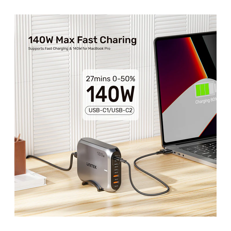 Unitek Charge Desktop 188W 5-Port PD3.1 GaN Station - P1234A - 140W (UK) — Buy in Cyprus with Fast Delivery
