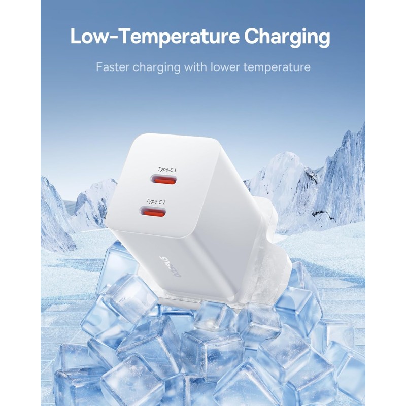 Baseus Charger Wall 40W USB-Cx2 UK MINI White - GaN5 - 40W USB-Cx2 UK MINI White — Buy in Cyprus with Fast Delivery