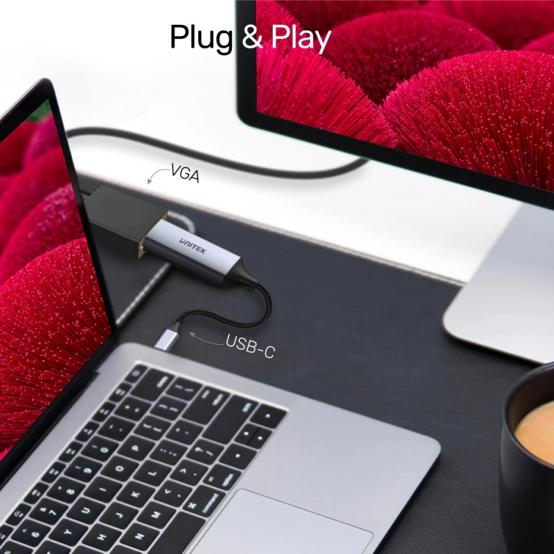 Unitek Converter USB-C to VGA - V1413A - Aluminium Braided — Buy in Cyprus with Fast Delivery