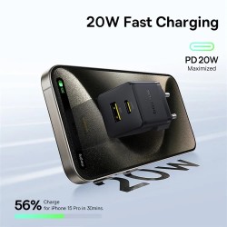 Baseus Charger Wall 20W USB-C USB-A PALM Series EU Black - 20W, USB-C, USB-A, PALM Series, EU, Black