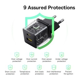 Baseus Charger Wall 20W USB-C USB-A PALM Series EU Black - 20W, USB-C, USB-A, PALM Series, EU, Black