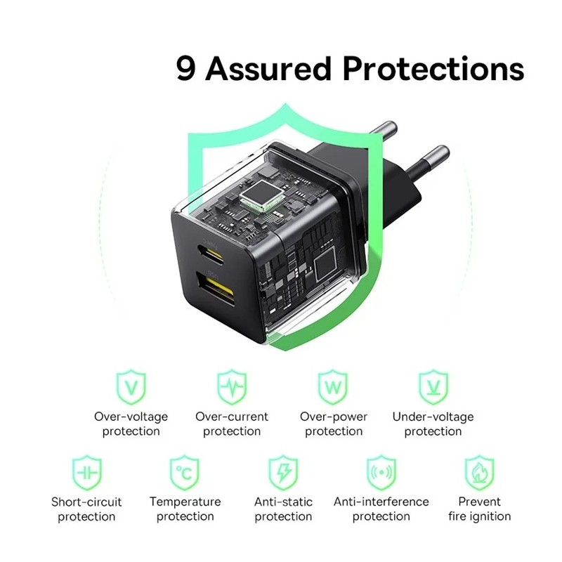 Baseus Charger Wall 20W USB-C USB-A PALM Series EU Black - 20W, USB-C, USB-A, PALM Series, EU, Black