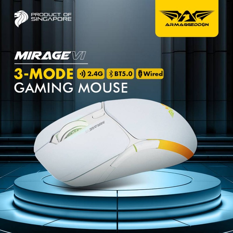 Armaggeddon Gaming Mouse - MIRAGE-VI - Wired+2.4G+BT Recharge 600mAh White — Buy in Cyprus with Fast Delivery