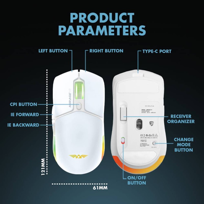 Armaggeddon Gaming Mouse - MIRAGE-VI - Wired+2.4G+BT Recharge 600mAh White — Buy in Cyprus with Fast Delivery